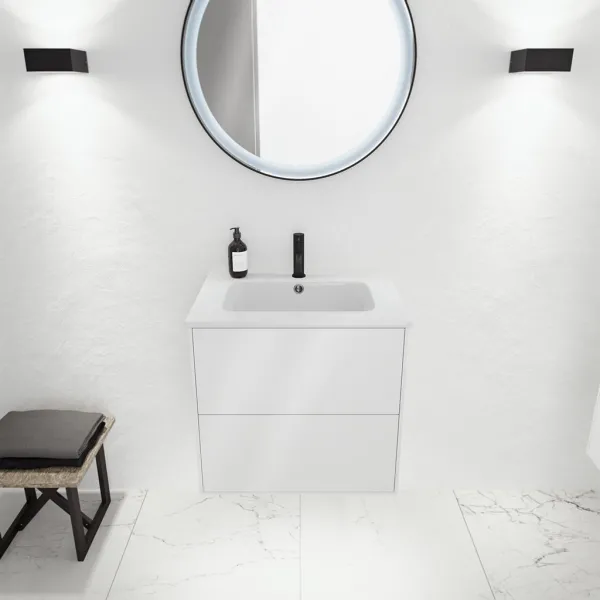 ArkiLife Cobus ACC60 - 60,5x46,5, Slim-Frame-möbler, Högblank vit med Sanistone-handfat