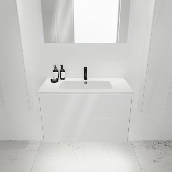 ArkiLife Cobus ACC90 - 90,5x46,5, Slim-Frame-möbler, Högblank vit med Sanistone-handfat