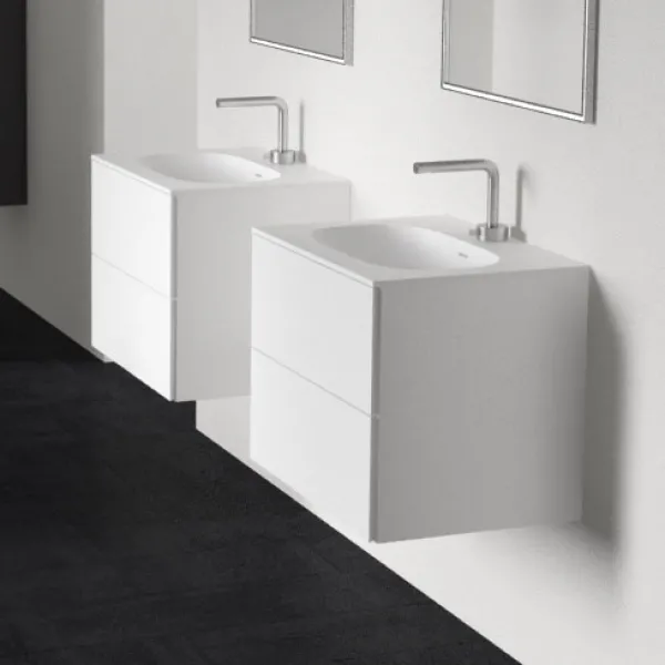Block Soft 60 - Badrumsmöbel 60x46 cm, mattvit med SolidTec® handfat