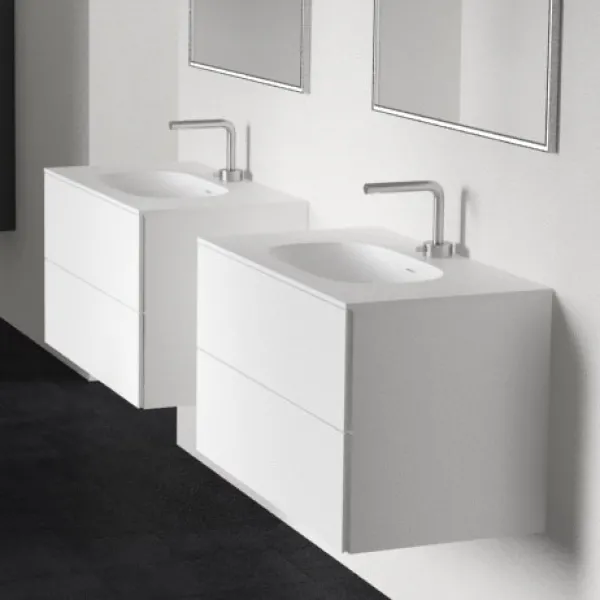 Block Soft 80 - Badrumsmöbel 80x46 cm, mattvit med SolidTec® handfat