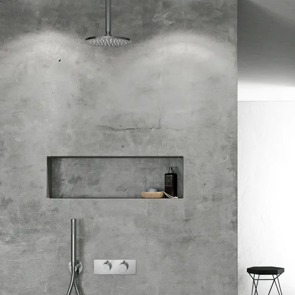 Classwell C18 S03 - Termostatset XL Rain DeLuxe Ø20 med rör från tak, Borstat rostfritt stål