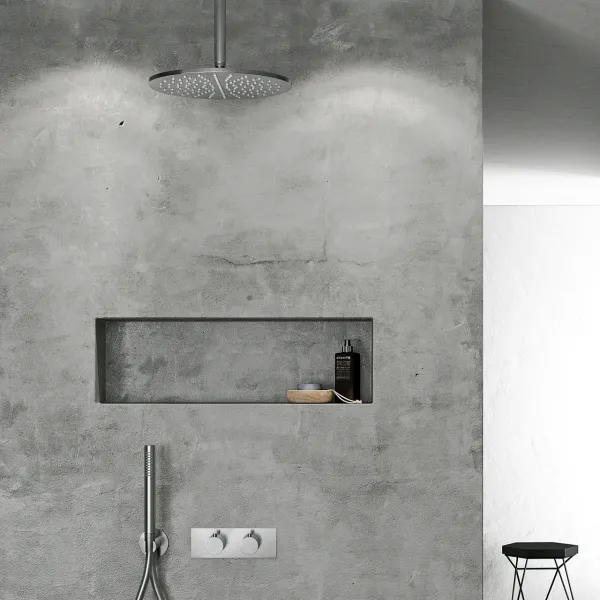 Classwell C18 S04 - Termostatset XL Rain DeLuxe Ø30 med rör från tak, Borstat rostfritt stål