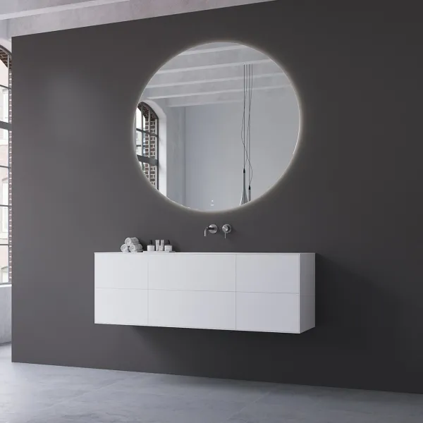 Copenhagen Chic 140 - MKII, Skåp, 6 lådor, diskho och stomme i Glacier White Corian® och fronter i mattvitt