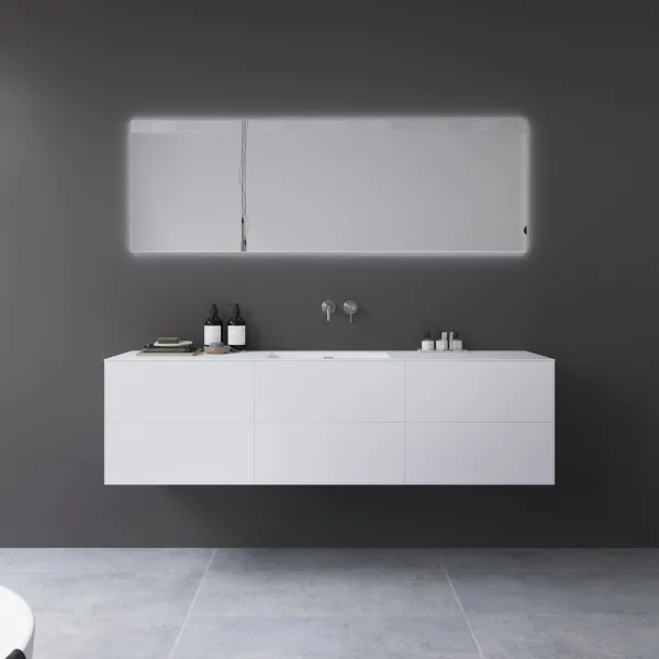 Copenhagen Chic 180 - MKII, Skåp, 6 lådor, diskho och stomme i Glacier White Corian® och fronter i mattvitt