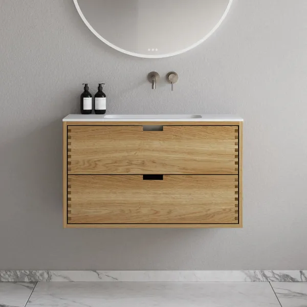 CPH Tapwork Soft 90 - MKII, fingergängade skåp i naturek inklusive Mathvid SolidTec® diskho