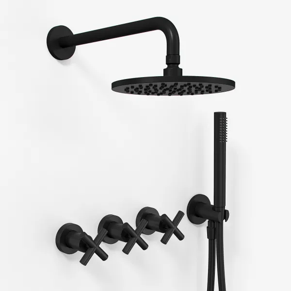 Fly Classic FBR704 S05 - Duschset Ø20 cm, Tak, Mattsvart