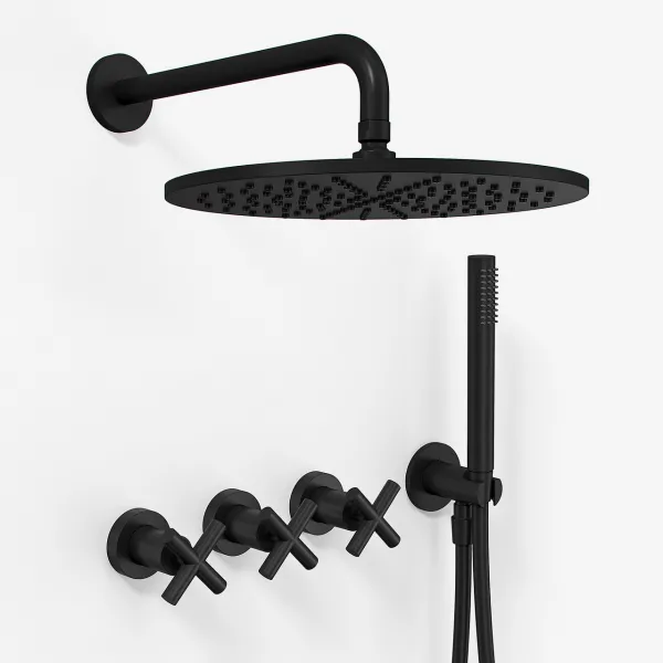 Fly Classic FBR704 S06 - Duschset Ø30 cm, Väggmonterad, Mattsvart