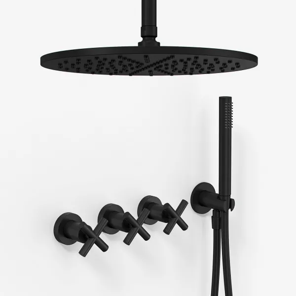 Fly Classic FBR704 S08 - Duschset Ø30 cm, Tak, Mattsvart