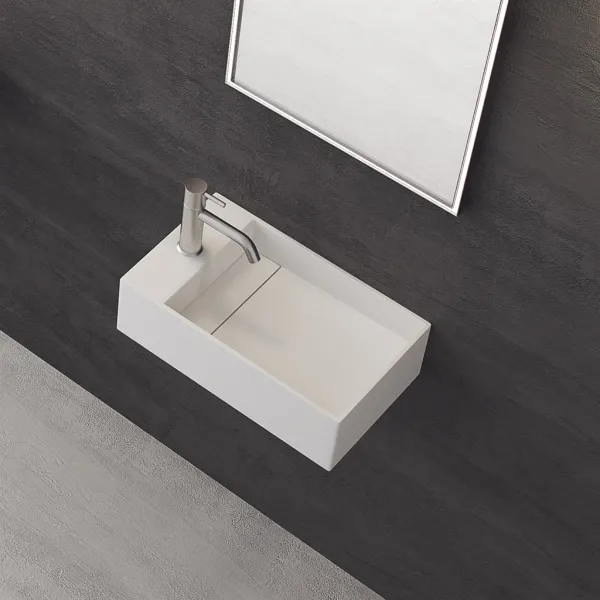 Kubo 50SR - 50x30, Handfat till höger, Matt White SolidTec®