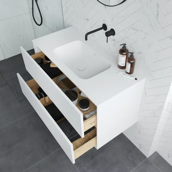 Pulcher Mood 100 Soft - Badrumsmöbel 100x46 cm, matt vit med SolidTec® handfat