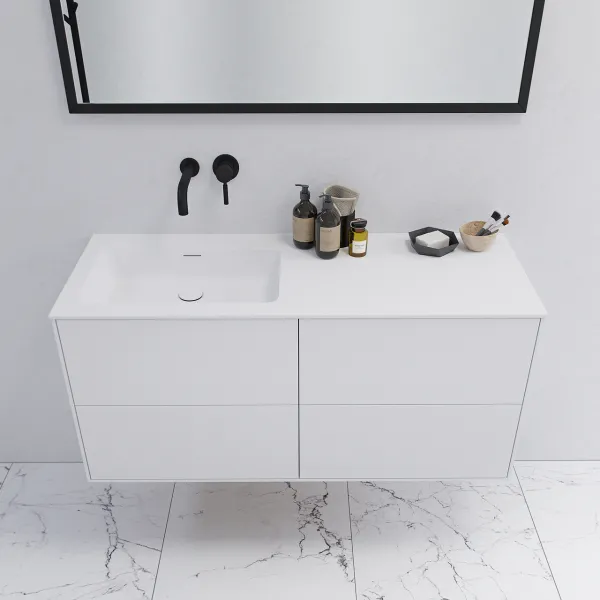 Pulcher Mood 120L Soho - Badrumsmöbel 120x46 cm, mattvit med SolidTec® handfat