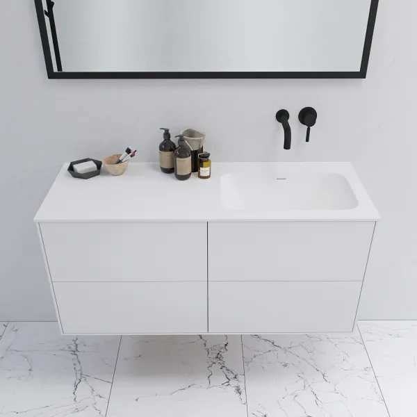 Pulcher Mood 120R Soft - Badrumsmöbel 120x46 cm, mattvit med SolidTec® handfat