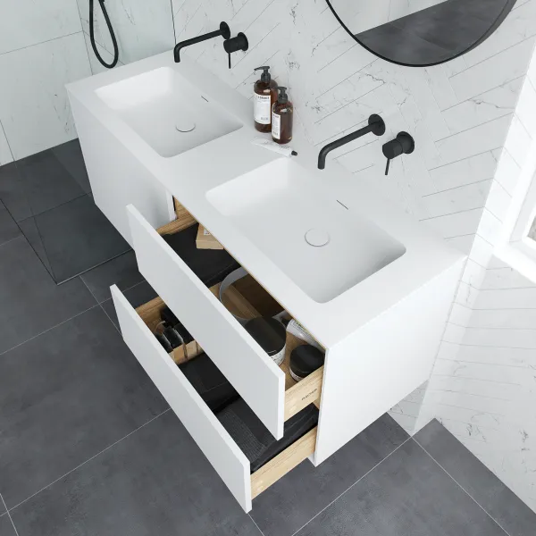 Pulcher Mood 140D Soho - Badrumsmöbel 140x46 cm, mattvit med SolidTec® handfat