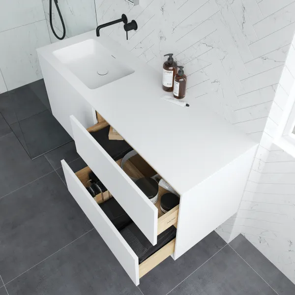 Pulcher Mood 140L Soho - Badrumsmöbel 140x46 cm, mattvit med SolidTec® handfat