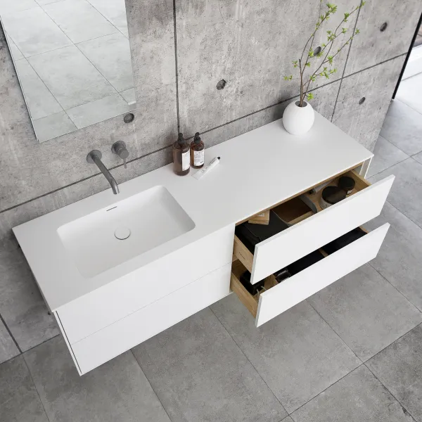 Pulcher Mood 160L Soho - Badrumsmöbel 160x46 cm, mattvit med SolidTec® handfat