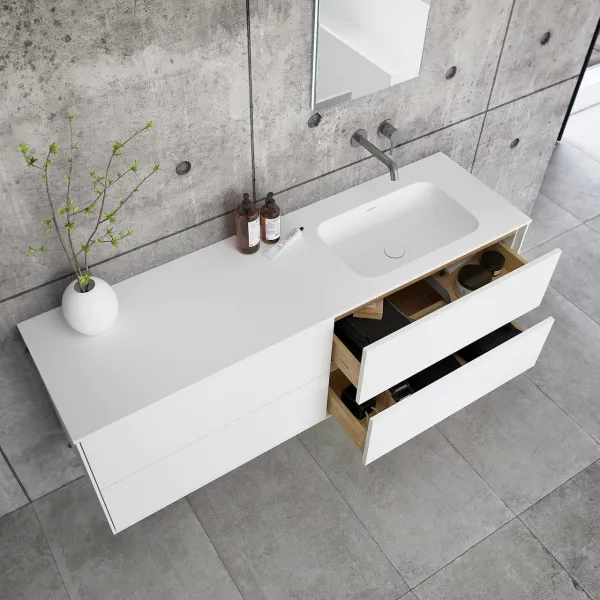 Pulcher Mood 160R Soft - Badrumsmöbel 160x46 cm, mattvit med SolidTec® handfat