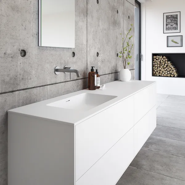 Pulcher Mood 180L Soho - Badrumsmöbel 180x46 cm, mattvit med SolidTec® handfat
