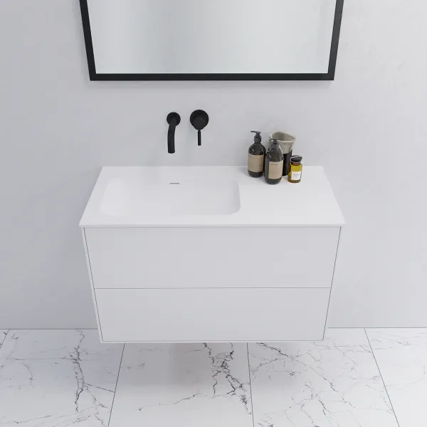 Pulcher Mood 90L Soft - Badrumsmöbel 90x46 cm, matt vit med SolidTec® handfat