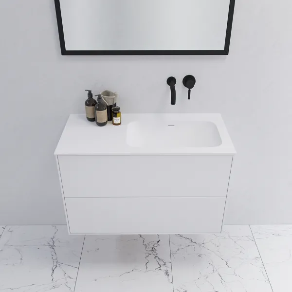 Pulcher Mood 90R Soft - Badrumsmöbel 90x46 cm, matt vit med SolidTec® handfat