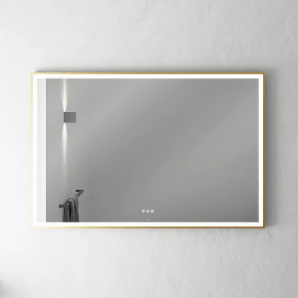 Pulcher Soho Mirror PSM-1280 - 120x80 cm. Spegel med ljus och ljusstyrning, matt mässingsfärgad ram