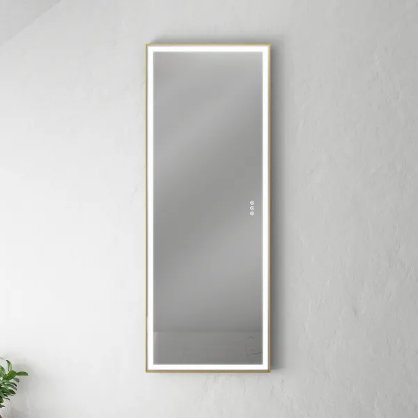 Pulcher Soho Mirror PSM-1453 - 140x53,5 cm. Spegel med ljus och ljusstyrning, matt mässingsfärgad ram