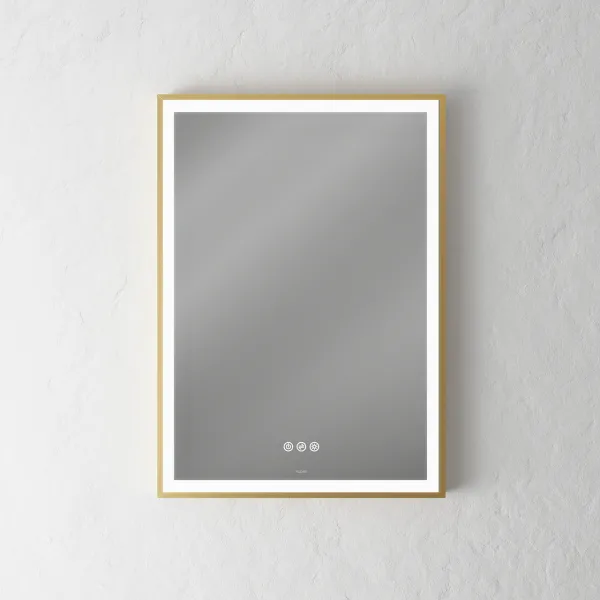 Pulcher Soho Mirror PSM-5070 - 50x70 cm. Spegel med ljus och ljusstyrning, matt mässingsfärgad ram