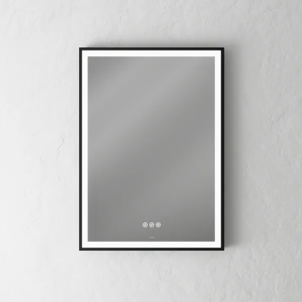 Pulcher Soho Mirror PSM-5070 - 50x70 cm., spegel med ljus och ljusstyrning, mattsvart ram