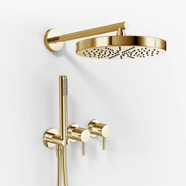 Semplice SBR801 S01 - Duschset, Ø24 cm, Väggmonterad, Polerad mässing Naturfärgad