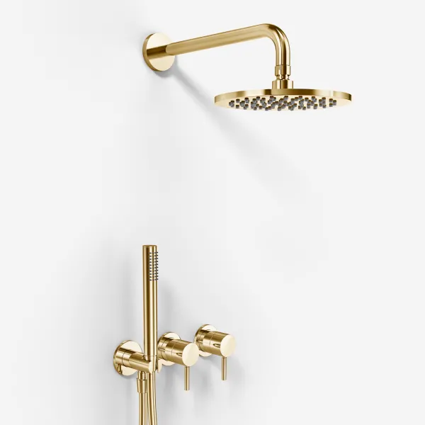 Semplice SBR801 S05 - Duschset, Rain DeLuxe Ø20 cm, Vägg, Polerad mässing Natur 