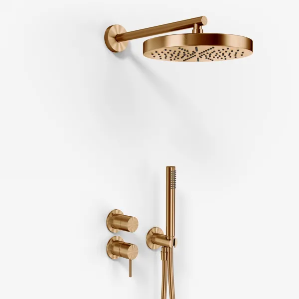 Semplice SBR901 S01 - Duschset Ø24 cm, Väggmonterad, PVD Borstad Koppar