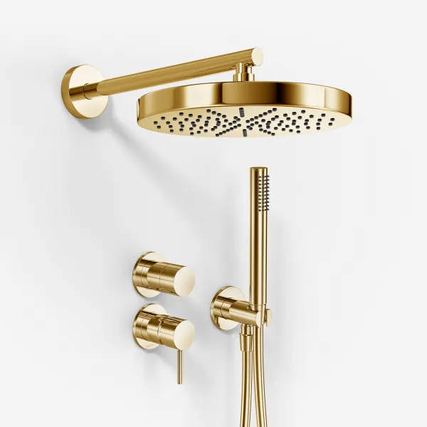 Semplice SBR901 S01 - Duschset Ø24 cm, Väggmonterad, Polerad mässing Naturfärgad