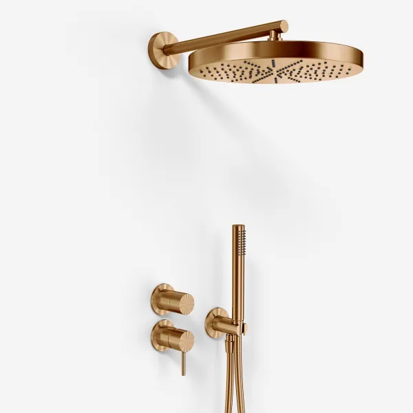 Semplice SBR901 S02 - Duschset Ø28 cm, Väggmonterad, PVD Borstad Koppar