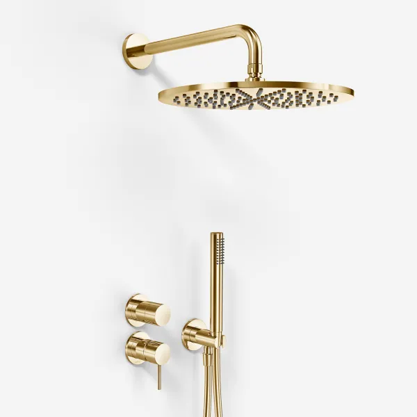 Semplice SBR901 S07 - Duschset Rain DeLuxe Ø30 cm, Vägg, Polerad mässing Natur