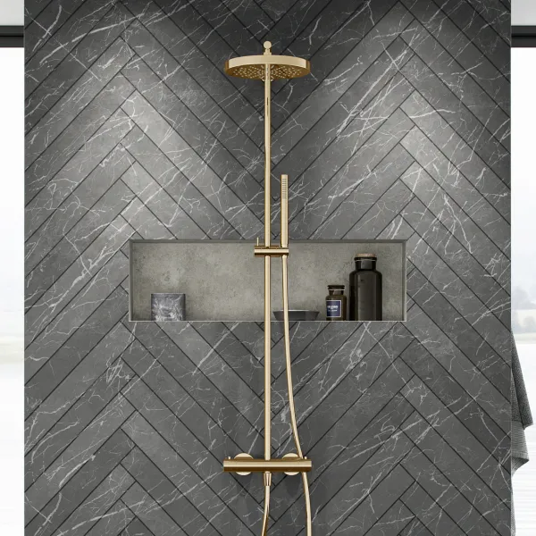 Semplice SRL10 - Termostatsats, XL Rain DeLuxe Ø24 m/EasyClean, Polerad mässing Natural