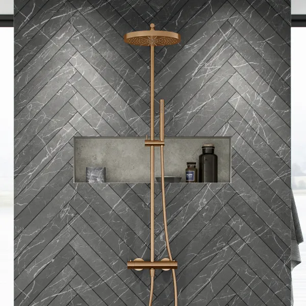 Semplice SRL10 S02 - Termostatsats, XL Rain DeLux Ø28 m/EasyClean, PVD Borstad koppar