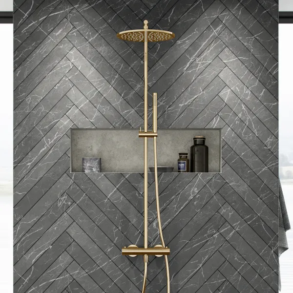 Semplice SRL10 S03 - Termostatset, Rain DeLuxe RHB30, Ø30 cm., Polerad mässing Naturfärgad