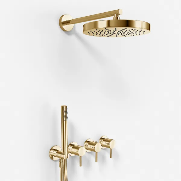 Semplice STB801 S01 - XL Rain DeLux SmartTerm Ø24 cm EasyClean, Vägg, Polerad Mässing Natur