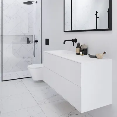 Pulcher Mood 120L Soft - Badrumsmöbel 120x46 cm, mattvit med SolidTec® handfat