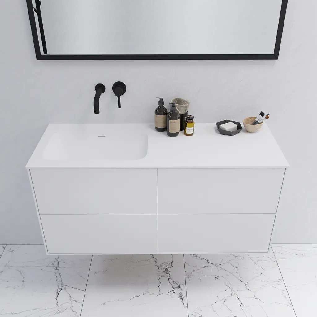 Pulcher Mood 120L Soft - Badrumsmöbel 120x46 cm, mattvit med SolidTec® handfat