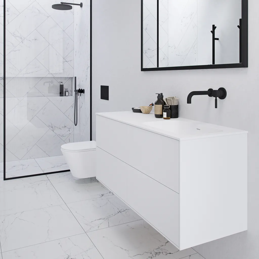 Pulcher Mood 120R Soft - Badrumsmöbel 120x46 cm, mattvit med SolidTec® handfat