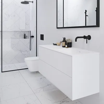 Pulcher Mood 120R Soft - Badrumsmöbel 120x46 cm, mattvit med SolidTec® handfat