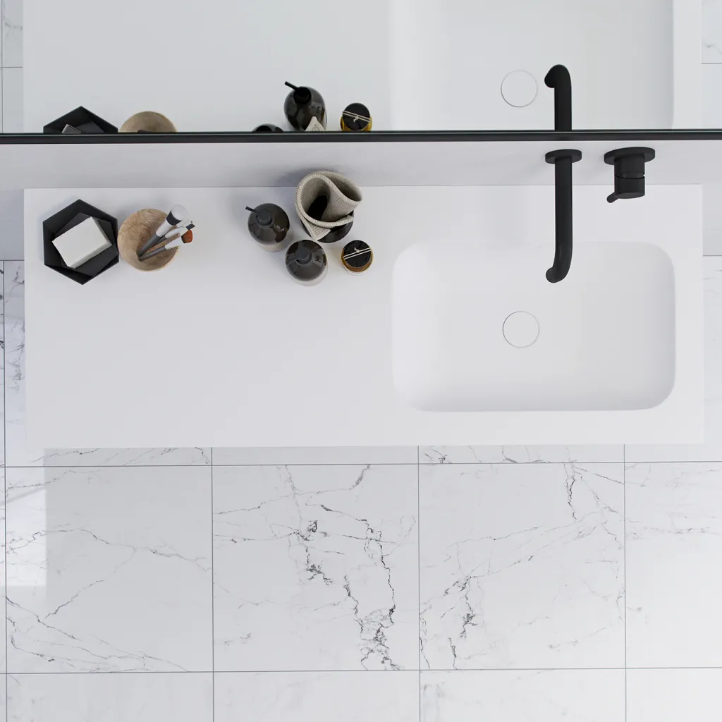 Pulcher Mood 120R Soft - Badrumsmöbel 120x46 cm, mattvit med SolidTec® handfat