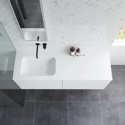 Pulcher Mood 140L Soft - Badrumsmöbel 140x46 cm, mattvit med SolidTec® handfat