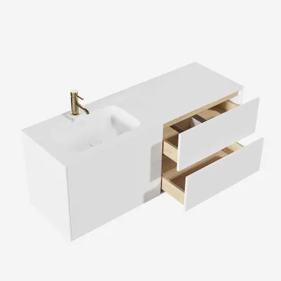 Pulcher Mood 140L Soft - Badrumsmöbel 140x46 cm, mattvit med SolidTec® handfat