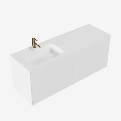 Pulcher Mood 140L Soft - Badrumsmöbel 140x46 cm, mattvit med SolidTec® handfat