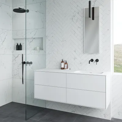 Pulcher Mood 140R Soft - Badrumsmöbel 140x46, Matt Vit SolidTec®