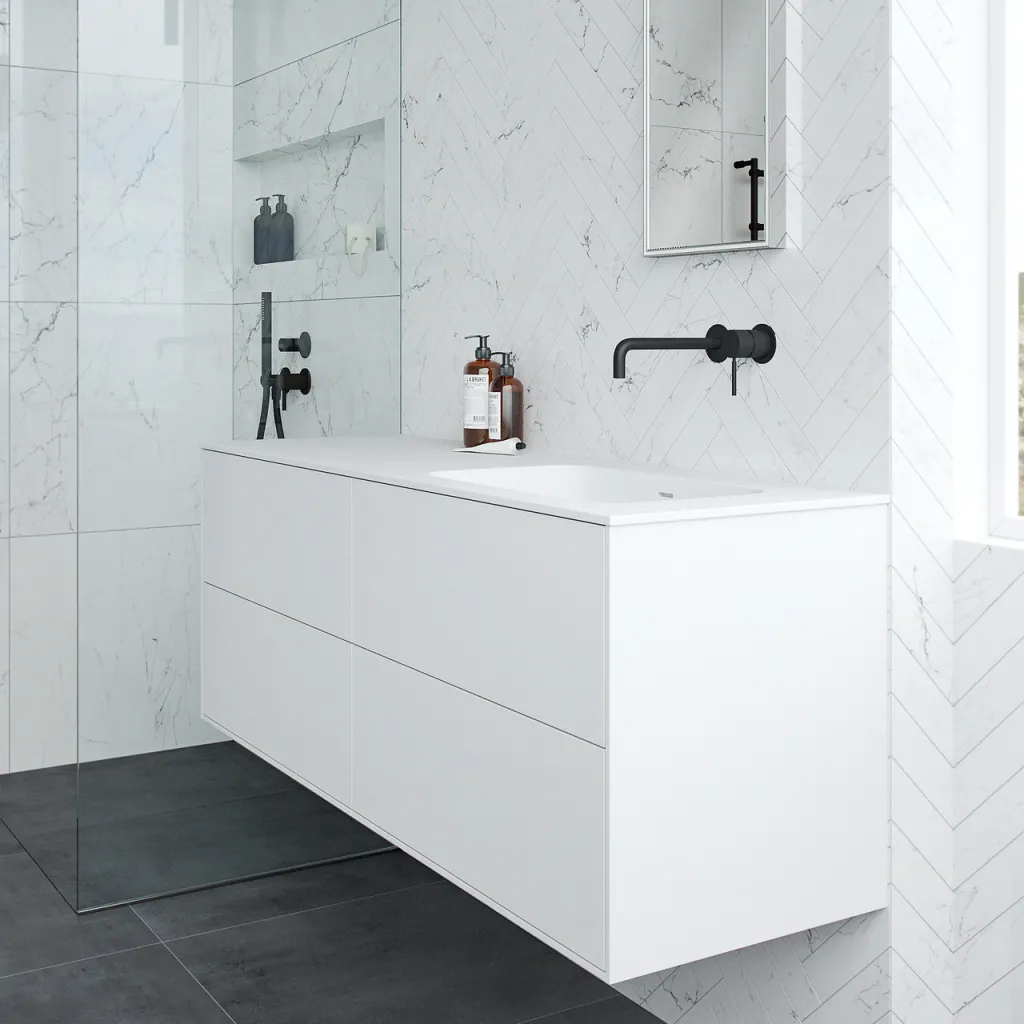 Pulcher Mood 140R Soft - Badrumsmöbel 140x46, Matt Vit SolidTec®