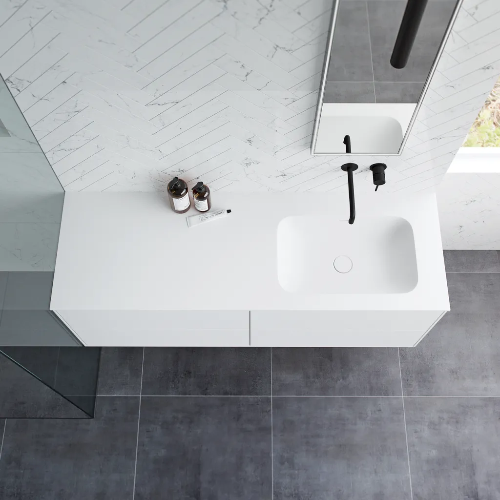 Pulcher Mood 140R Soft - Badrumsmöbel 140x46, Matt Vit SolidTec®