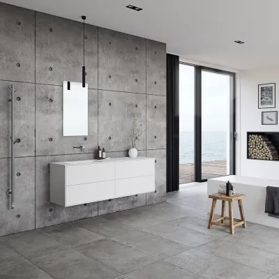 Pulcher Mood 160L Soft - Badrumsmöbel 160x46 cm, mattvit med SolidTec® handfat