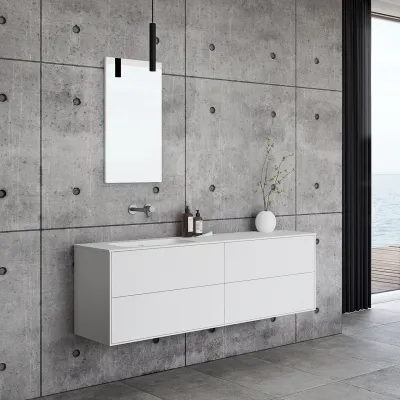 Pulcher Mood 160L Soft - Badrumsmöbel 160x46 cm, mattvit med SolidTec® handfat